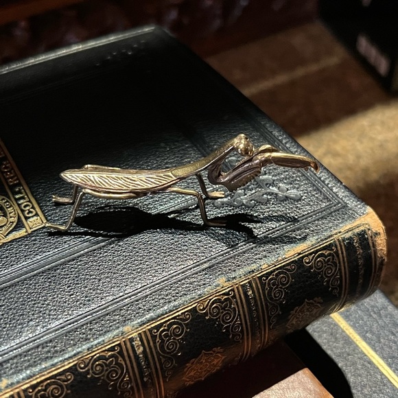 Brass Alloy Praying Mantis Vintage-style Sculpture Desk Decor - Picture 5 of 6